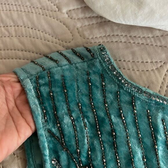 Spell & The Gypsy Elsa Sequined Beaded Sleeveless Mini Dress Light Blue Velvet S - Picture 9 of 9